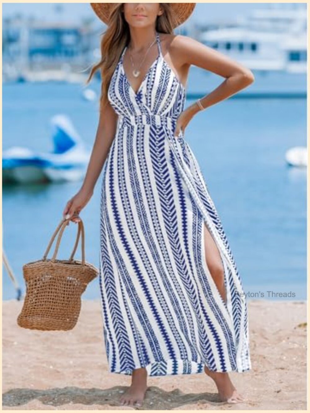 Halter Backless Maxi Dress with Side Slit Rayon Spandex Beach Sundress - Picture 6 of 6